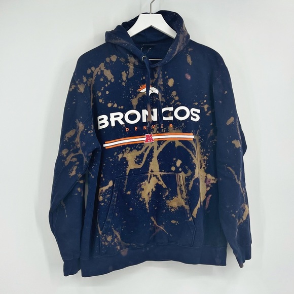 Denver Broncos Custom Bleach Dyed Splatter Hoodie SZ L - Picture 4 of 5
